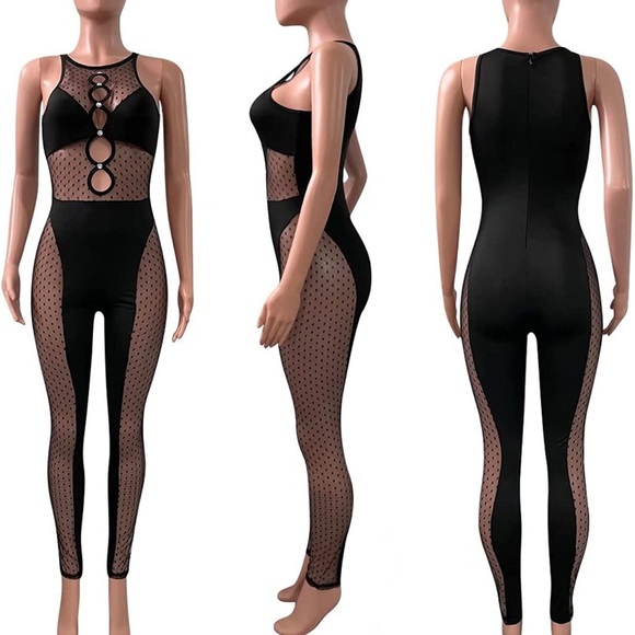Sexy deep v neck mesh jumpsuit - Picture 1 of 5